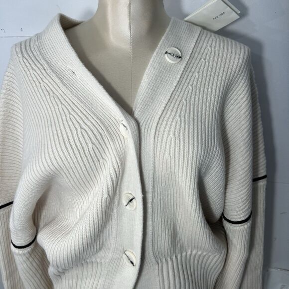 H&M Studio Collection Cardigan XL Wool Chunky knit v neck AW2024 NWT cream - Picture 7 of 16